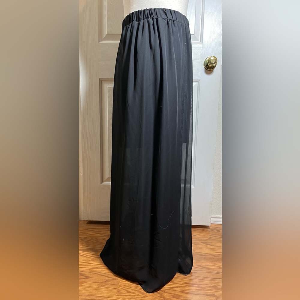 Pure Energy Flowy Black Maxi Skirt with Sheer Overlay - Picture 5 of 8